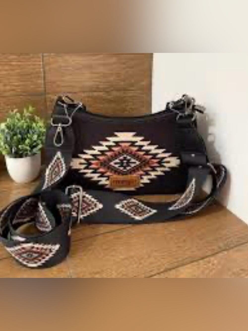 NEW WRANGLER Black Aztec CANVAS shoulder hobo Crossbody Bag  Embroidered Strap